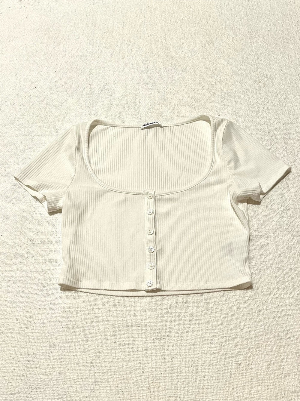 Reformation ribbed white button up blouse crop top size medium